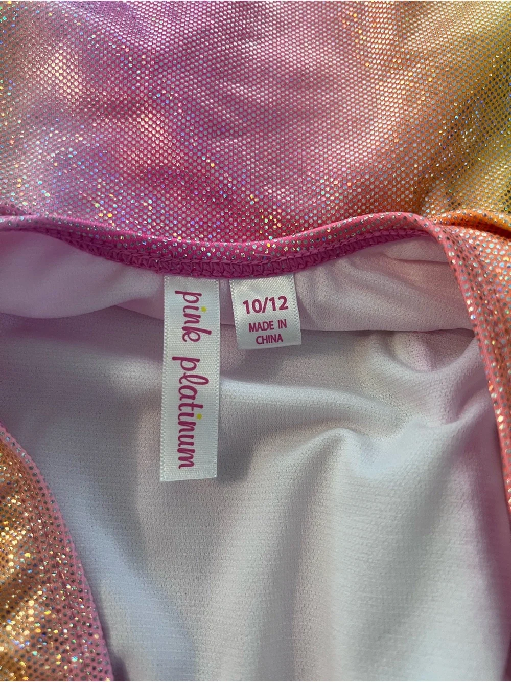 Kids Glitter Ombre Pink & Yellow Ruffle One-Piece Swimsuit  size 10-12